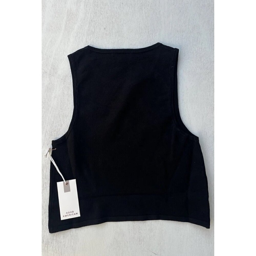 Good American Black Knit Cut In Cropped Pullover Sweater Size 3/4 - Picture 2 of 9